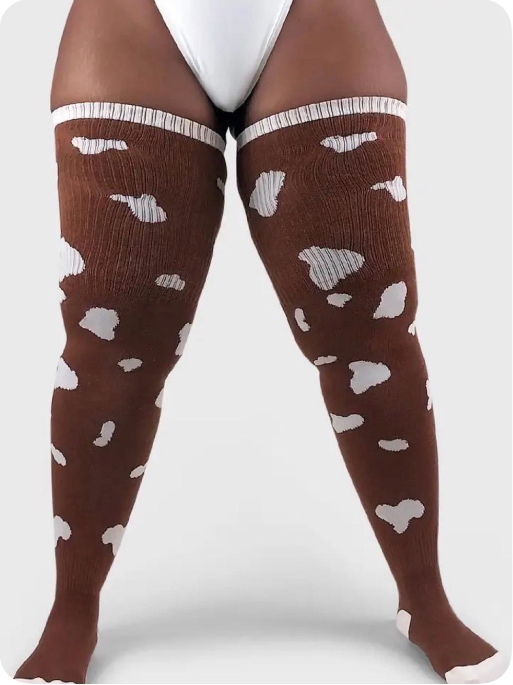 Plus-Size Brown & White Cow-Print Thigh-High Socks